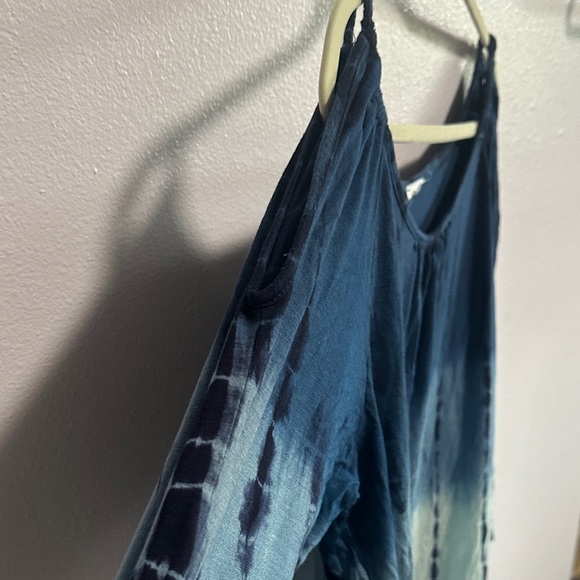 Blue Dip-Dye Cold Shoulder Long Sleeve Top - Picture 4 of 12